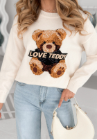 Pulover z misiem Love Teddy ecru