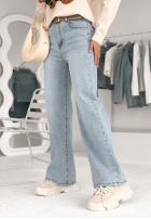 Pantaloni din denim straight I Met You albastru deschis