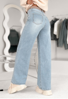 Pantaloni din denim straight I Met You albastru deschis