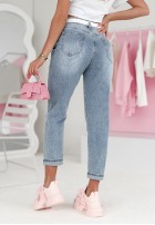 Pantaloni din denim w serduszka Love Myself More albastru deschis