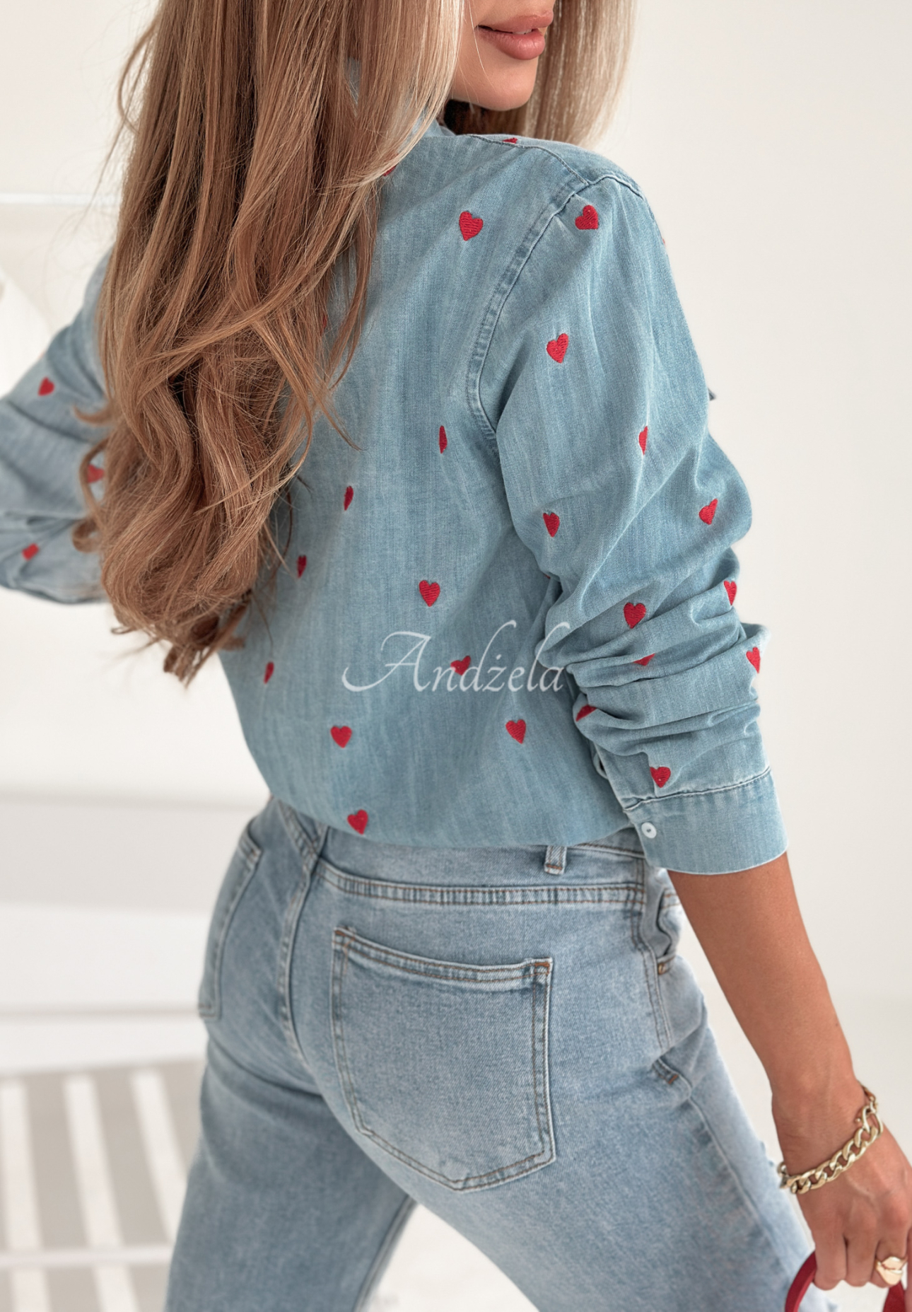 Cămașă din denim Essence Of Love cu inimioare