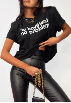 Tricou z nadrukiem La Milla No Boyfriend No Problem negru