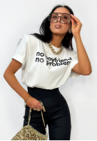 Tricou z nadrukiem La Milla No Boyfriend No Problem ecru