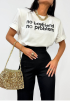 Tricou z nadrukiem La Milla No Boyfriend No Problem ecru