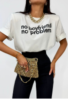 Tricou z nadrukiem La Milla No Boyfriend No Problem ecru