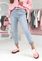 Pantaloni din denim z paskiem Cute Hottie albastru deschis