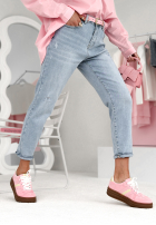 Pantaloni din denim z paskiem Cute Hottie albastru deschis