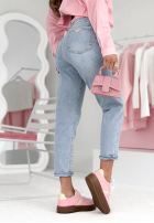 Pantaloni din denim z paskiem Cute Hottie albastru deschis