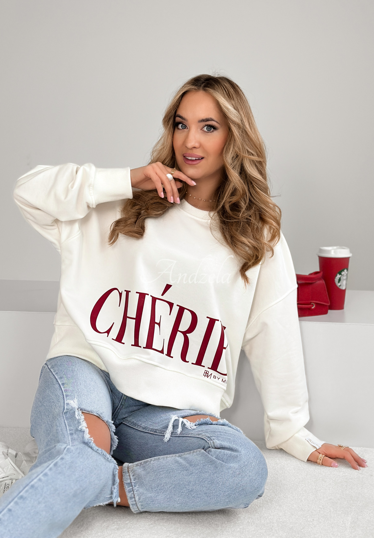 Hanorac oversize Cherie cu imprimeu