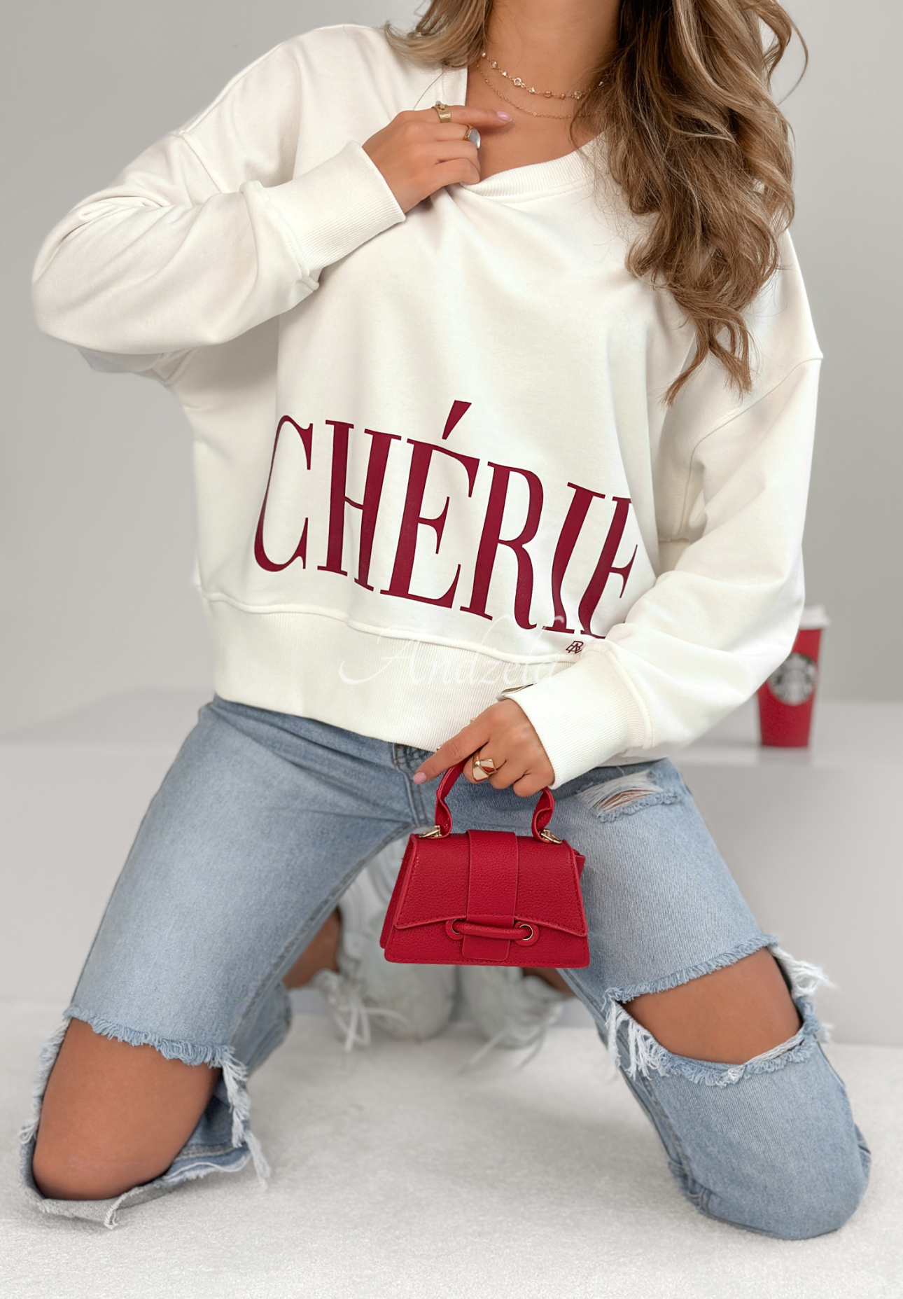 Hanorac oversize Cherie cu imprimeu