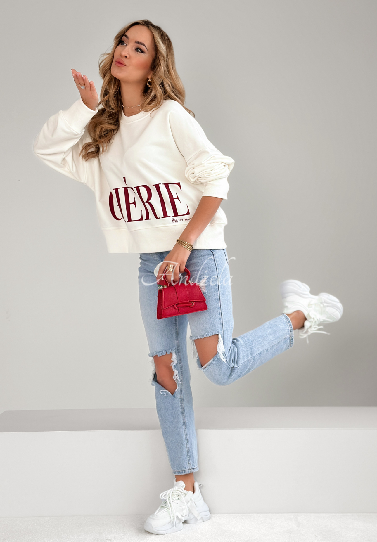 Hanorac oversize Cherie cu imprimeu