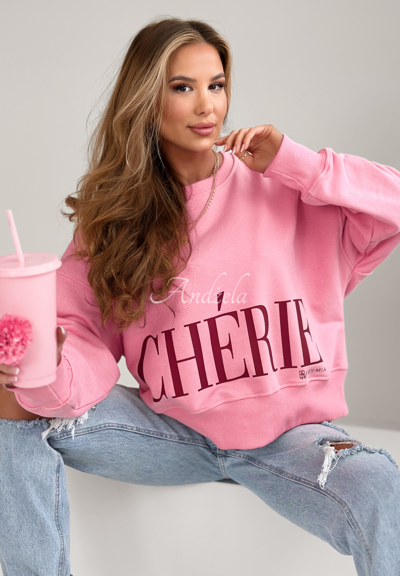 Hanorac oversize Cherie cu imprimeu