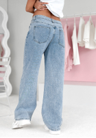 Pantaloni din denim z haftami Flowers And Stars albastre