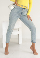 Pantaloni din denim z paskiem Could Have It All albastru deschis