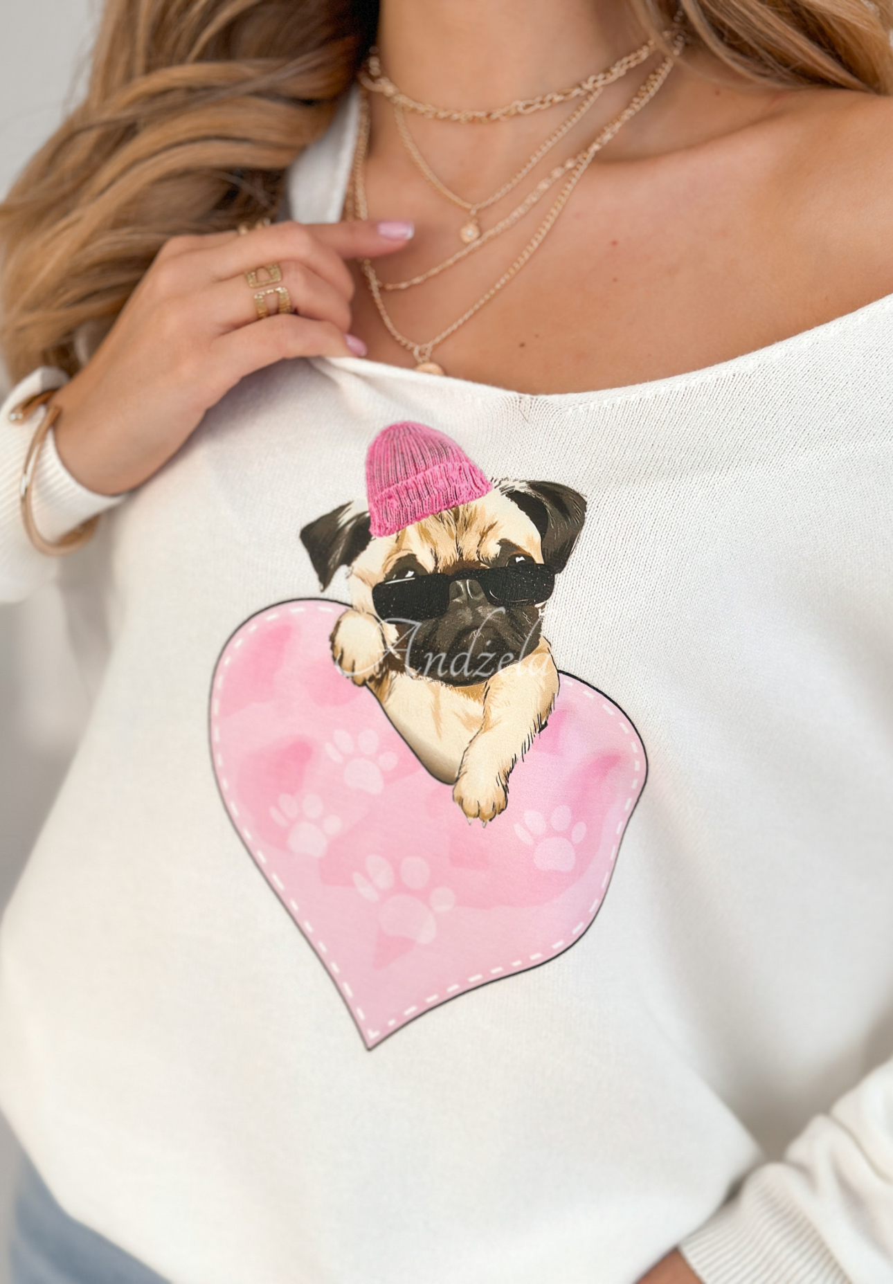 Pulover ușor cu imprimeu Puggy Lover
