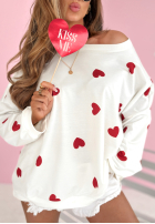 Pulover oversize w serca Happy Hearts Alb