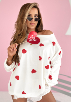 Pulover oversize w serca Happy Hearts Alb