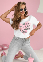 Tricou z nadrukiem You Are Wonderful Alb