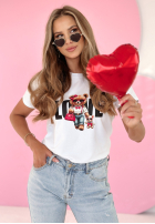 Tricou z nadrukiem Love Miss Bear Alb