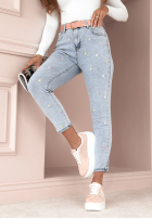 Pantaloni din denim z haftami Little Flowers albastru deschis