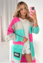 Długi Cardigan w paski Close To You różowo-turcuoaz