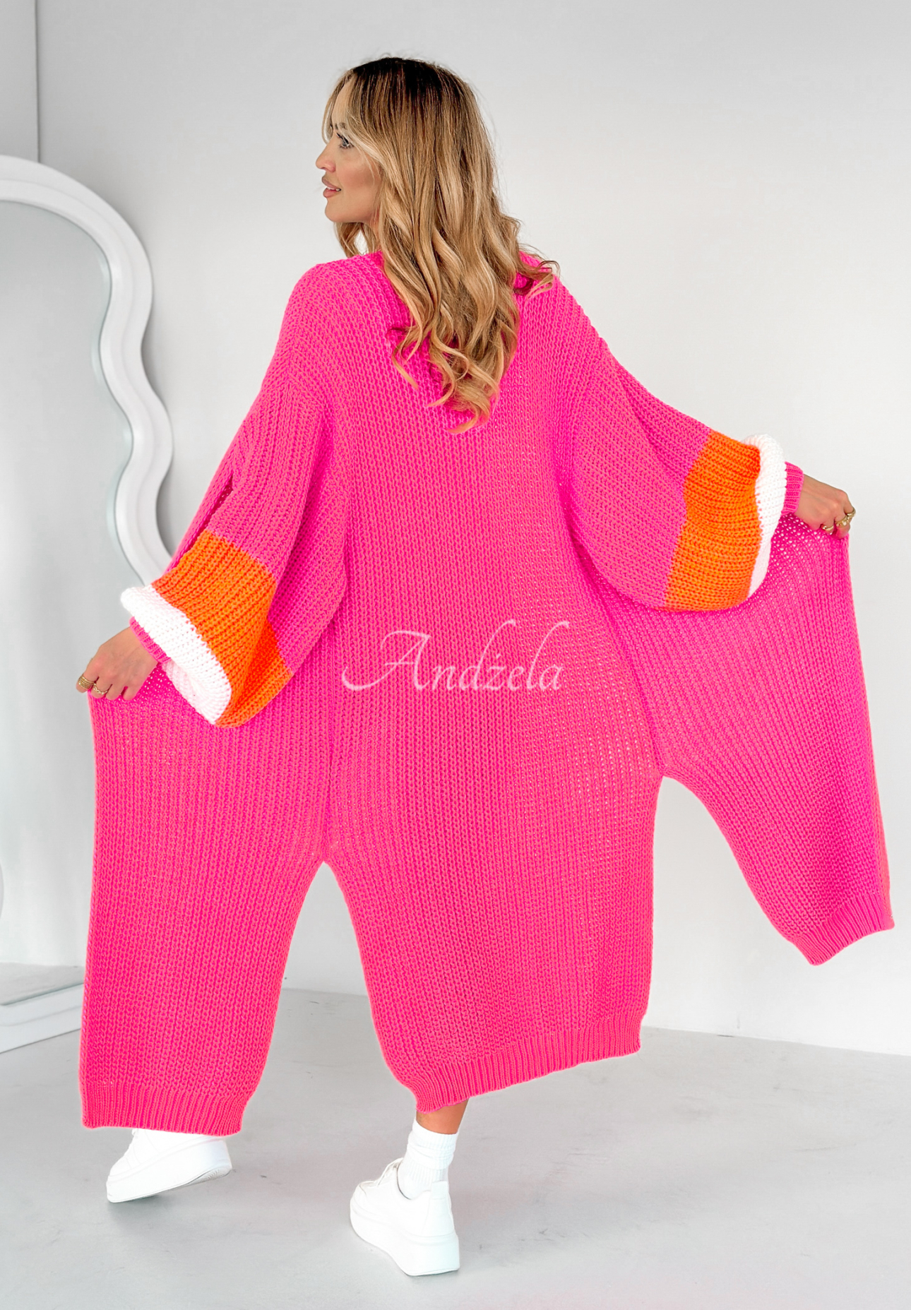 Cardigan lung oversize Broadway cu mâneci bufante