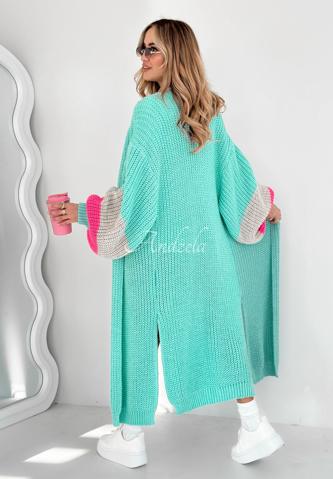 Cardigan lung oversize Broadway cu mâneci bufante