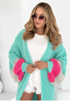 Długi Cardigan oversize z bufkami Broadway turcuoaz