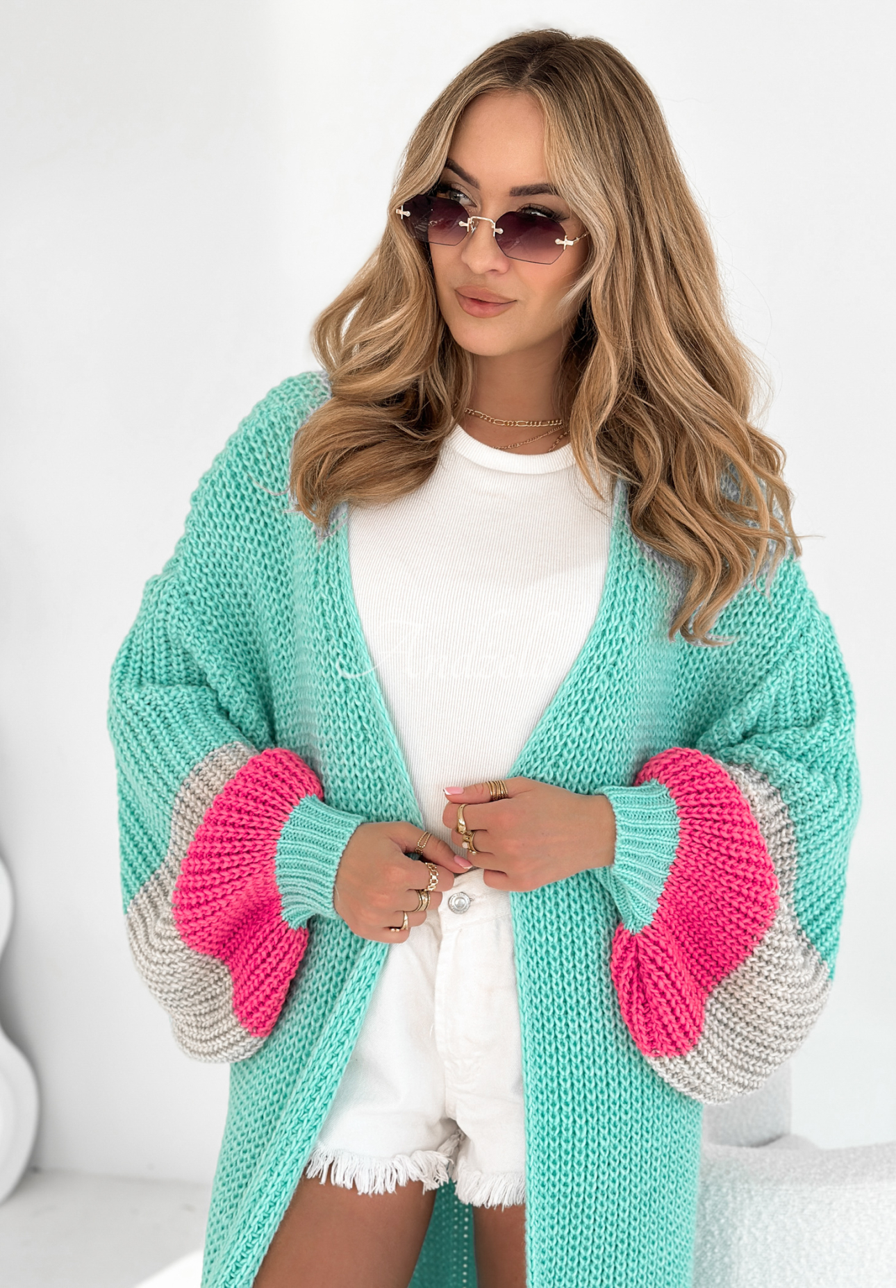 Cardigan lung oversize Broadway cu mâneci bufante