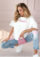 Tricou z haftem Tequila ecru