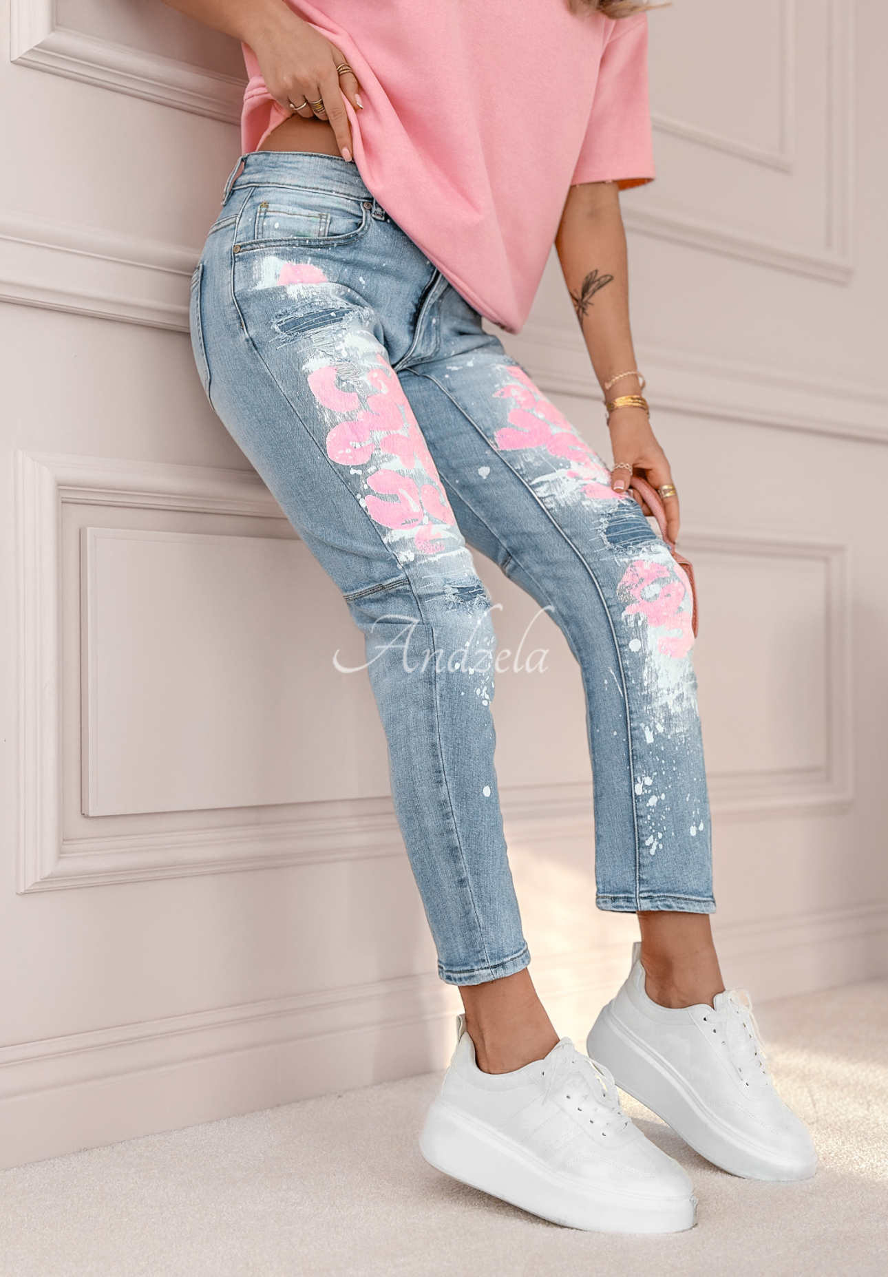 Blugi din denim Bright And Cheerful cu imprimeu