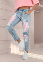 Pantaloni din denim z nadrukami Bright And Cheerful albastre