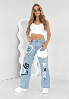 Pantaloni din denim z naszywkami Bonjour Chic albastre