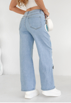 Pantaloni din denim z naszywkami Bonjour Chic albastre