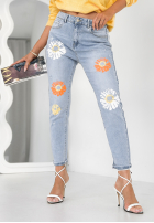 Pantaloni din denim w kwiaty Spring Petals albastre