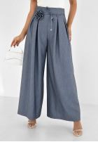 din material textil Pantaloni wide leg z różą Make Me Happier bluemarin