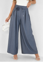 din material textil Pantaloni wide leg z różą Make Me Happier bluemarin