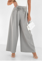 din material textil Pantaloni wide leg z różą Make Me Happier gri