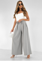 din material textil Pantaloni wide leg z różą Make Me Happier gri