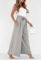 din material textil Pantaloni wide leg z różą Make Me Happier gri