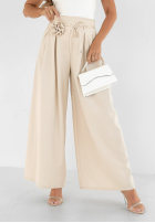 din material textil Pantaloni wide leg z różą Make Me Happier bej