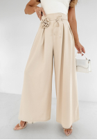 din material textil Pantaloni wide leg z różą Make Me Happier bej