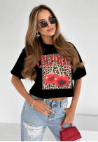 Krótki Tricou z nadrukiem Panther & Cherries negru