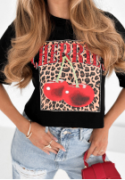 Krótki Tricou z nadrukiem Panther & Cherries negru