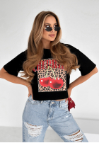 Krótki Tricou z nadrukiem Panther & Cherries negru