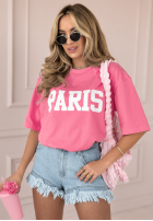 Tricou z nadrukiem Paris Trip różowo-Alb