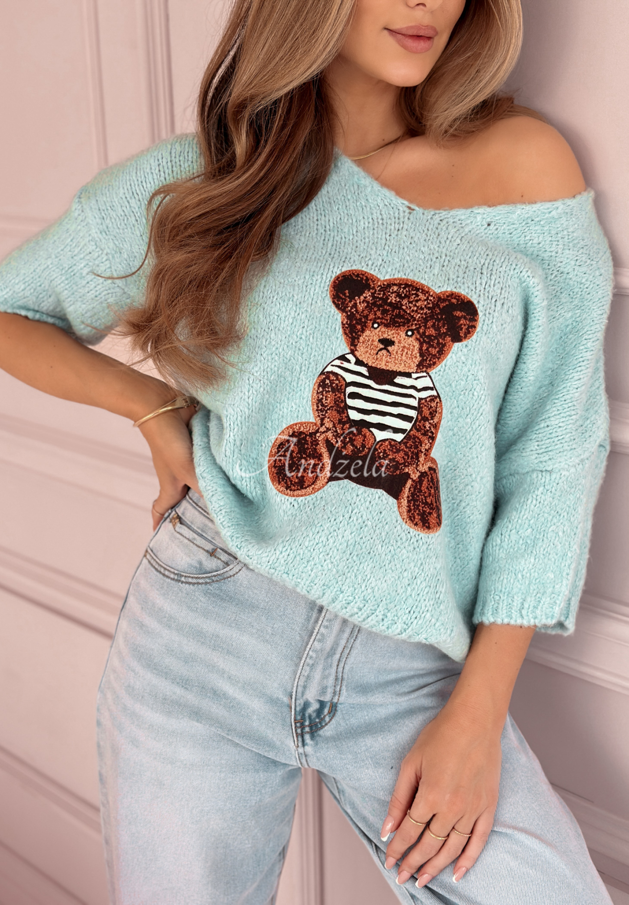 Pulover oversize cu ursuleț Bear Signature