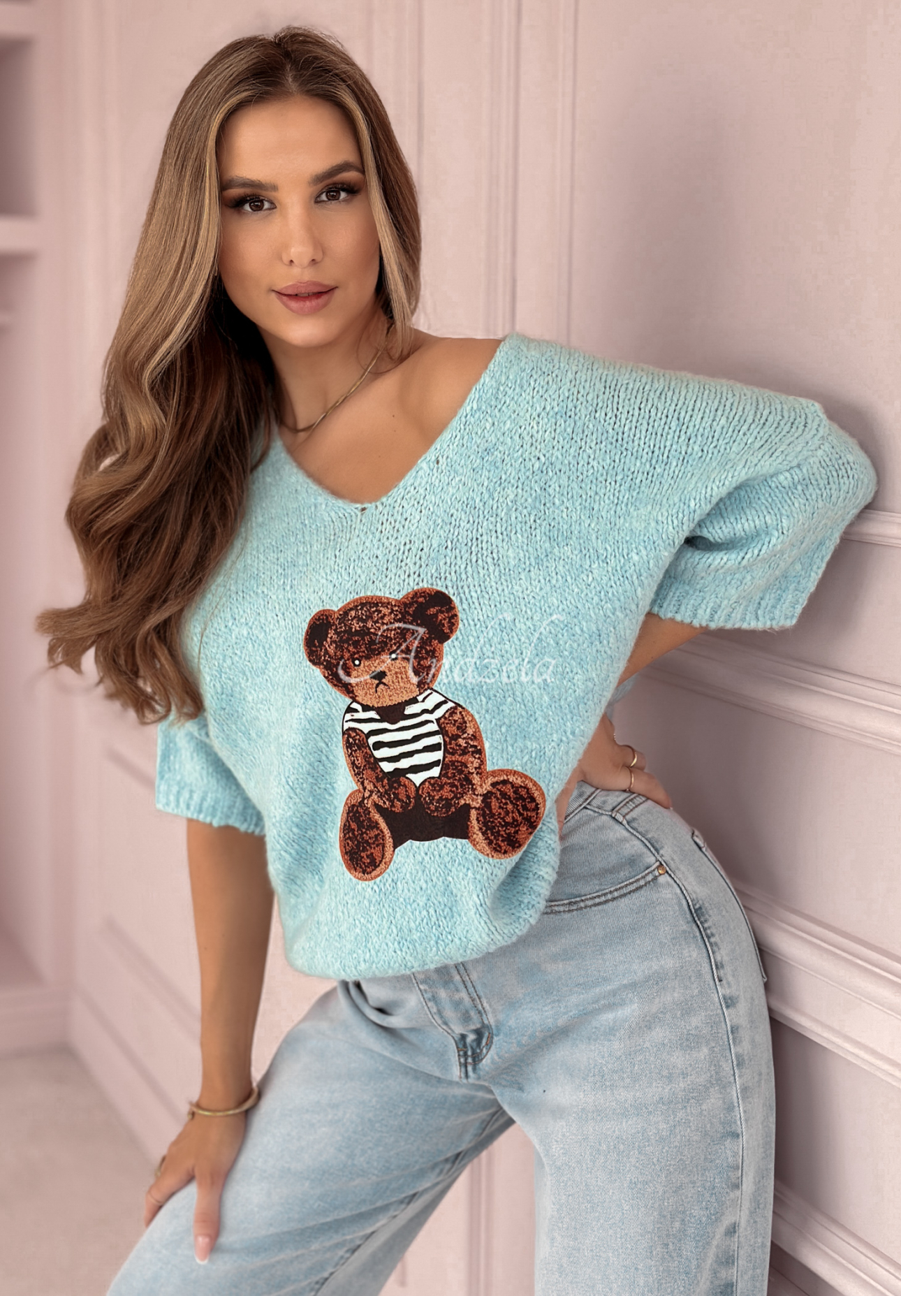 Pulover oversize cu ursuleț Bear Signature