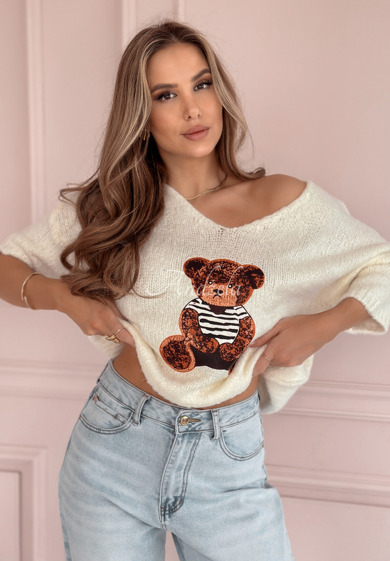 Pulover oversize cu ursuleț Bear Signature