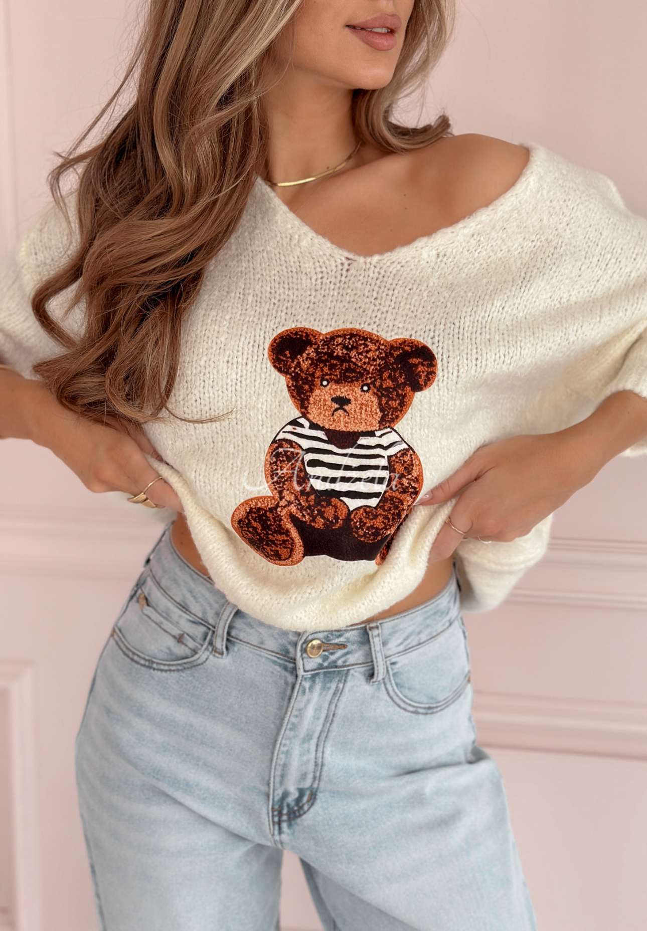 Pulover oversize cu ursuleț Bear Signature